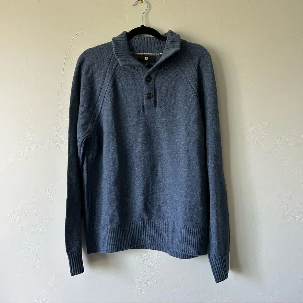 Banana Republic Pierro Wool Henley Sweater Light Blue Heather Large Classic
